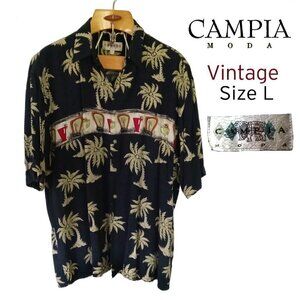 CAMPIA MODA Vintage VTG Hawaiian Shirt Cocktails + Palm Trees Sz L
